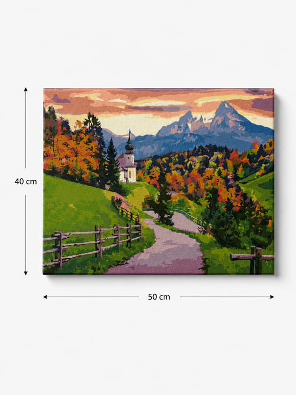 Maleri efter tal med ramme Billeder til maleri - Efterårsstilhed 50x40 cm