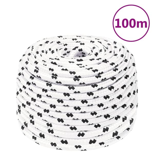 vidaXL Flätad segelrep, vit, 6 mm x 100 m, polyester