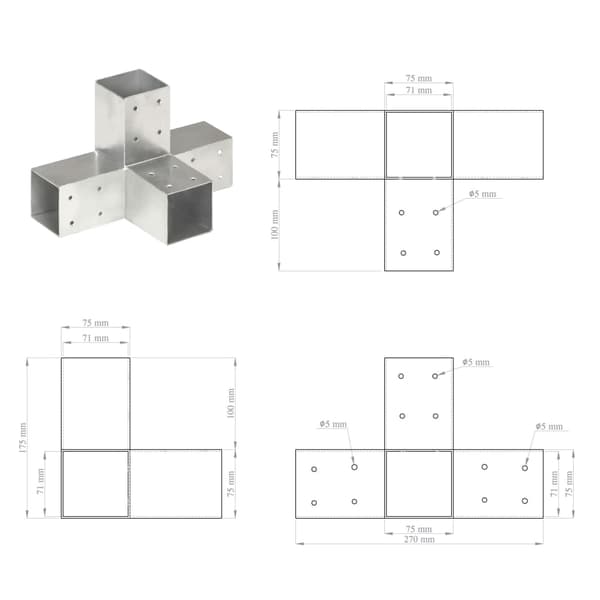 vidaXL X-formade kopplingar, 4 st, galvaniserad metall, 71x71 mm