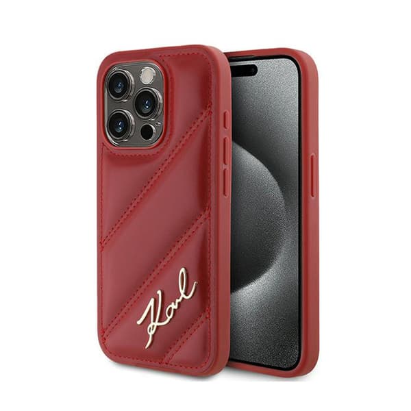 Karl Lagerfeld Diagonal Quilted Script - iPhone 15 Pro Max -suojakuori (punainen)