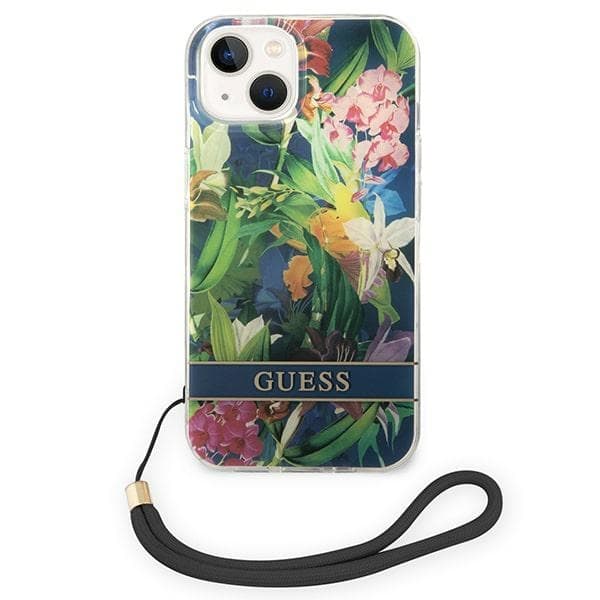 Guess GUOHCP14MHFLSB iPhone 14 Plus / 15 Plus 6.7 blå/blå hårdt etui med blomsterrem