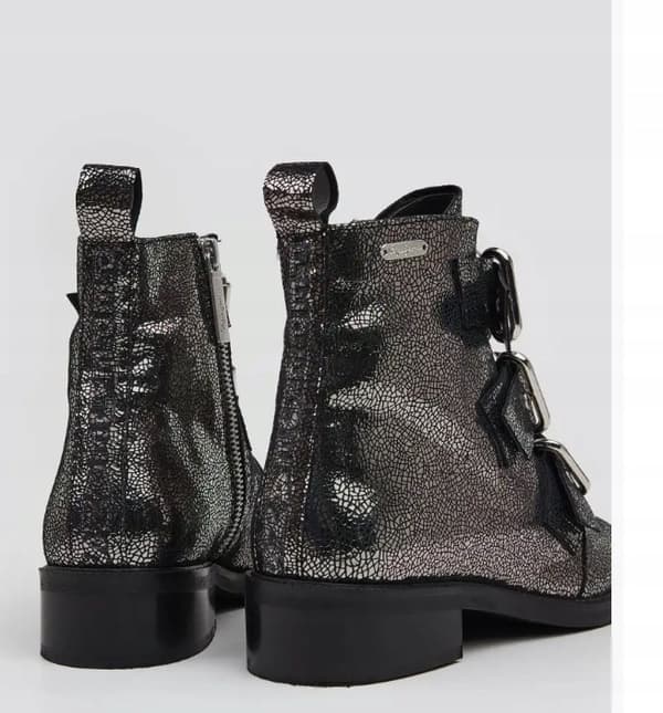 Pepe Jeans dam silverläderstövlar med spänne storlek 37