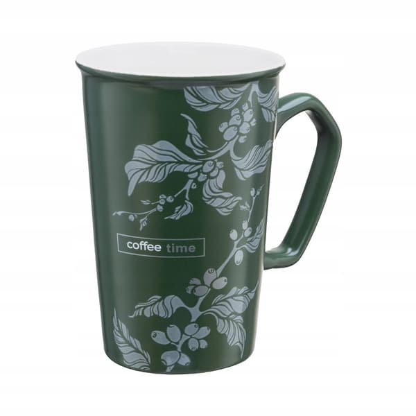 Porslinsmugg 420 ml gr√∂n med silvergrenar f√∂r drycker 1 st