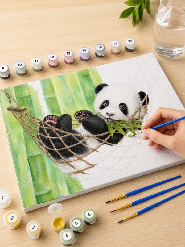 Målning med siffror med ram söt panda 50x40 cm