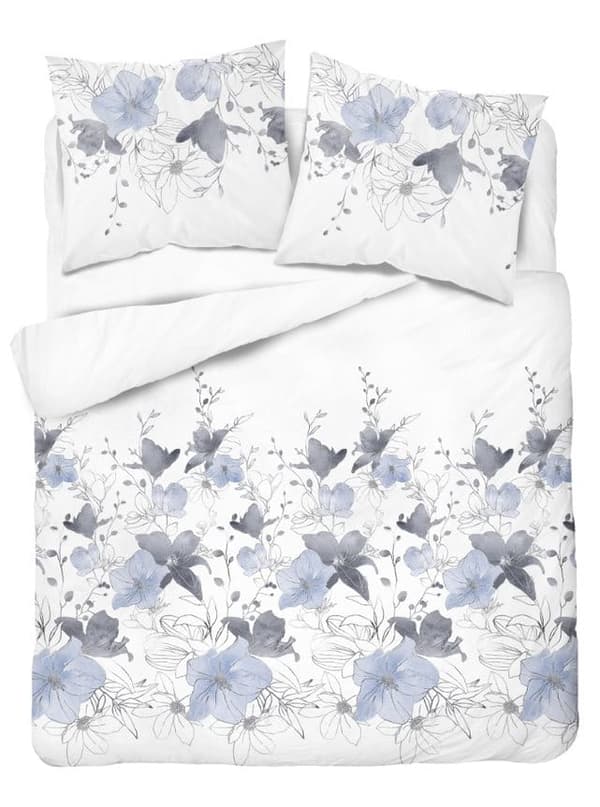 Satin Sengetøj 220x200 Blomster Blå Lys Satin