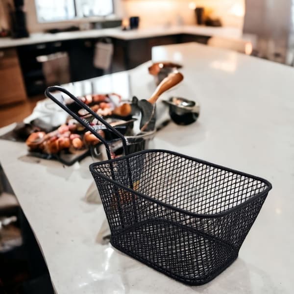 SERVERINGSKURV TIL POMMES FRITES OG SNACKS MINI STÅLKURV SORT