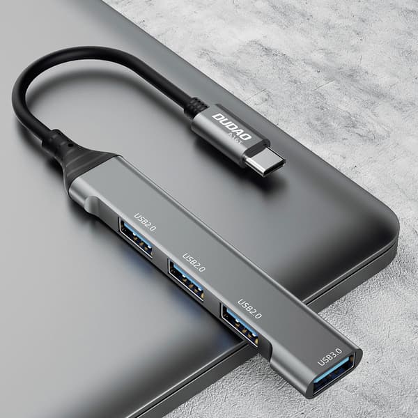 Dudao HUB 4i1 USB-C - 4x USB-A (3 x USB2.0 / USB3.0) 6,3 cm sort (A16T)