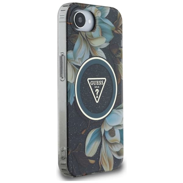 Guess IML Metal Glitter Flowers Triangle MagSafe - iPhone 16e cover (sort)