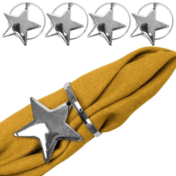 Servettringar metall silver stjärnor 4 cm 4 st