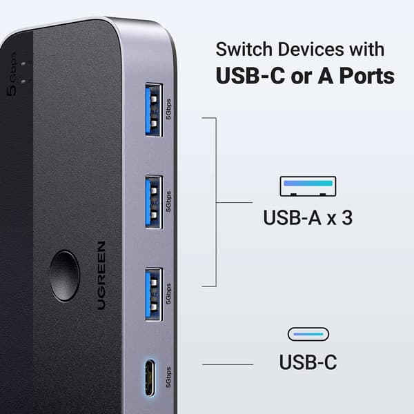 Ugreen CM662 USB 3.0-switch 2-i-4 + 2x USB-A-kabel - svart