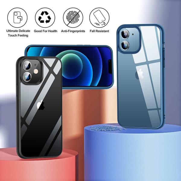FODRAL TILL APPLE IPHONE 12/12 PRO KLAR BAKSIDA BLÅ RAM