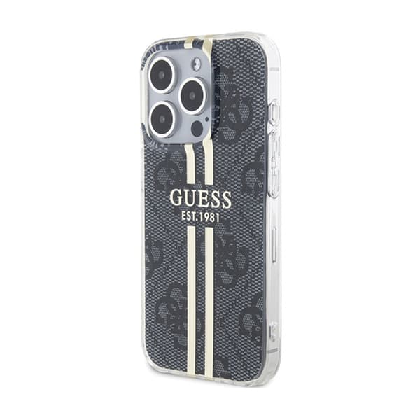Guess IML 4G Guldstribet - iPhone 15 Pro Etui (Sort)