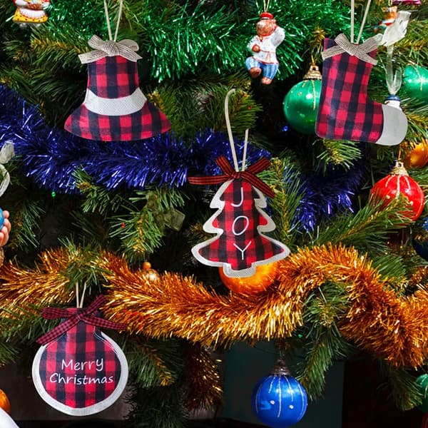 SET MED JULGRANSGALGAR I TYG, BOLLAR, 8 ST, 12 CM