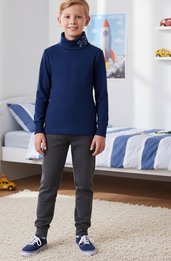 Barn TURTLENECK 140 sweatshirt marinblå med tryck