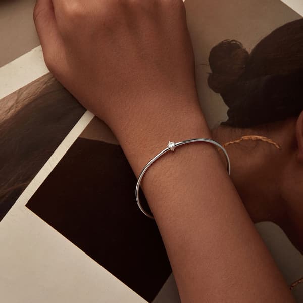 Stift armband med kristall, 925 silver, 18 cm