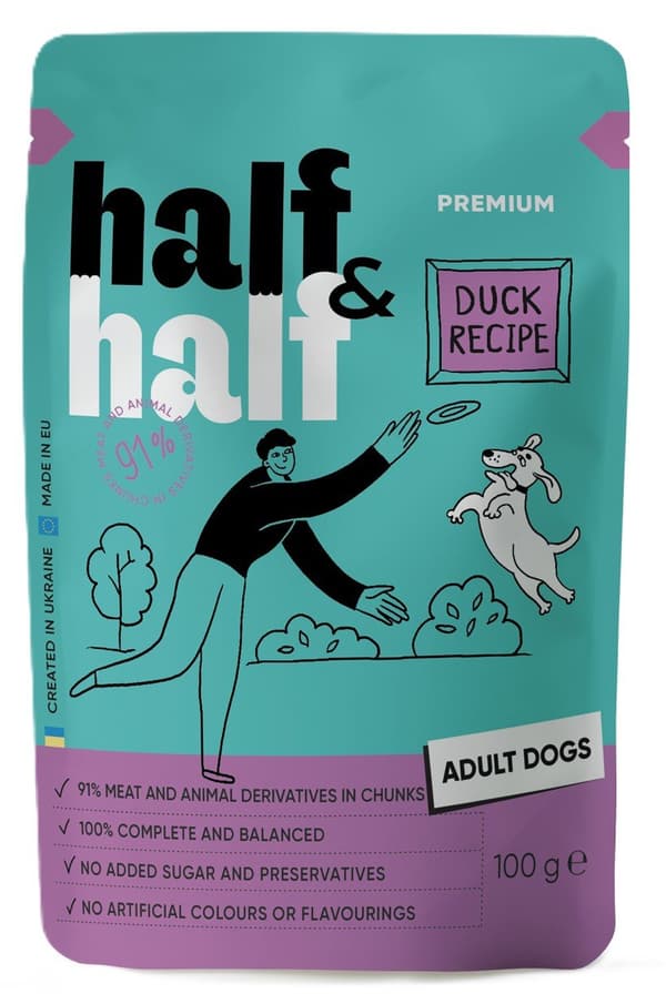 Half&Half | Våtfoder för vuxna hundar | 100 g påse - Anka i sås 100 g