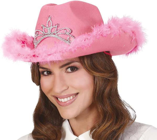 Lyserød cowboyhat med pelskant