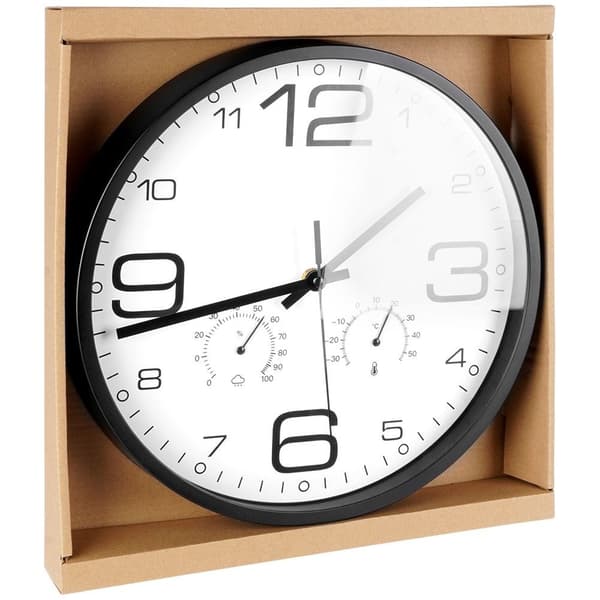 Vit väggklocka med termometer och hygrometer, 30 cm