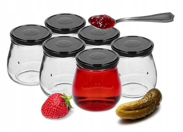 Konserveringsglas med sorte låg, 6 stk., 500 ml