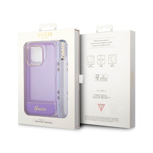 Guess Translucent Pearl Strap - iPhone 14 Pro-skal (Lila)