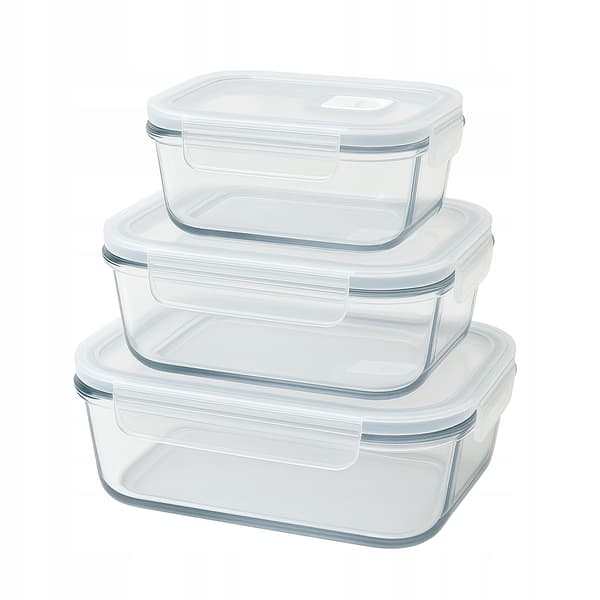 3x GLASMATBEHÅLLARE Set med lufttäta behållare LUNCHBOX