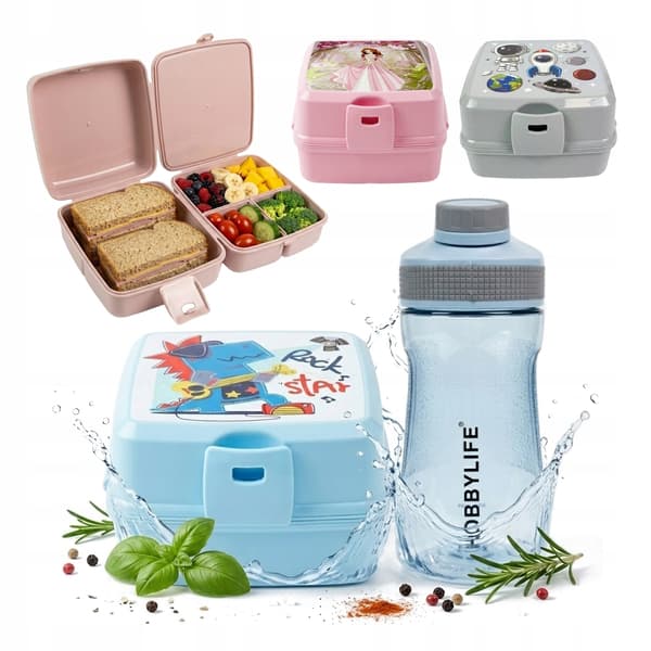 Madkasse + vandflaskesæt med rum til skolemad