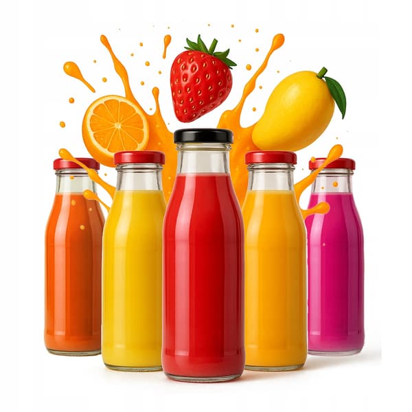 5x Kubuś 500ml glasflaskor för juice, juice, vatten, glasflaska 0,5l