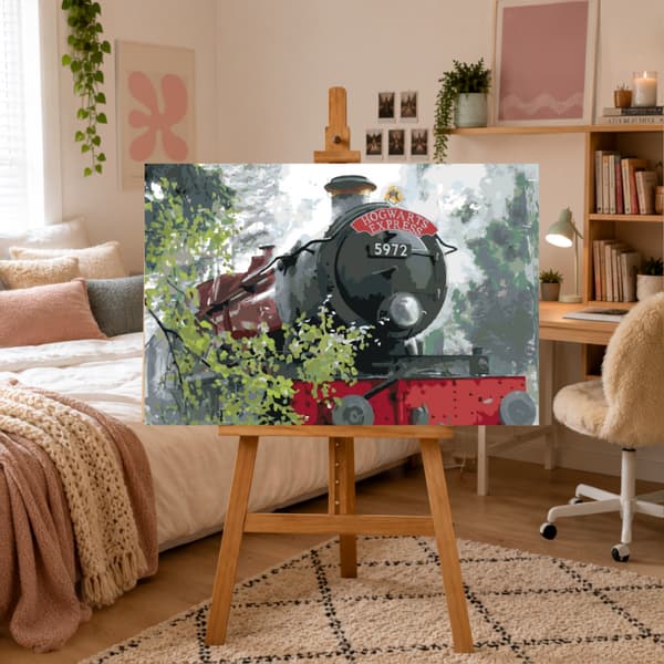 Måla efter nummer-bild med ram Hogwarts Express på vägen 70x50 cm