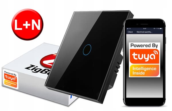 ZigBee TUYA Touch Switch 1 kredsløb sort # L+N