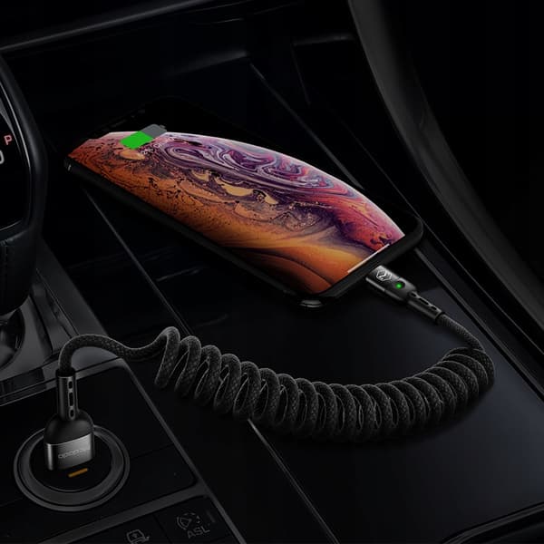 MCDODO USB LIGHTNING KABEL FJEDERSPOLER HURTIG TIL IPHONE 14 LED 2M