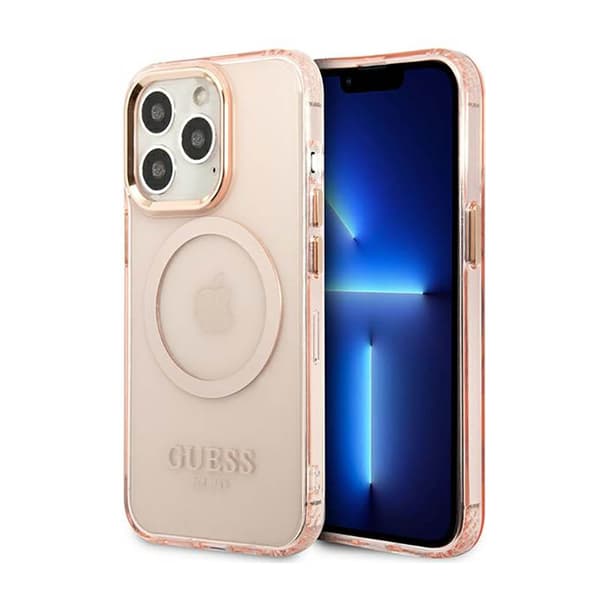 Guess Gold Outline Translucent MagSafe - iPhone 13 Pro cover (lyserød)
