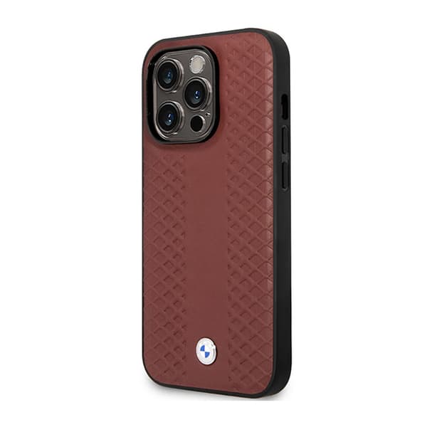 BMW Læder Diamantmønster - iPhone 14 Pro Etui (Bordeauxrød)
