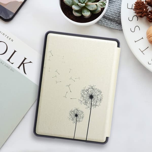 Etuilæser til Kindle 10 2019 6 tommer beige mælkebøtter