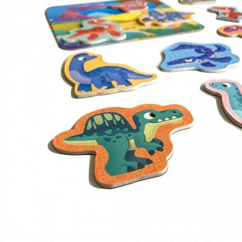 MAGNETISKT SET MED DINOSAURIER MED BRÄDJEMAGNETER PUSSEL ROTER KAFER