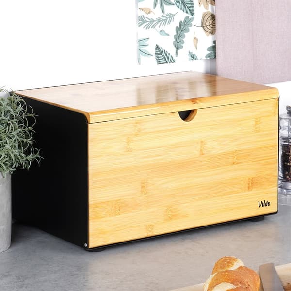 Brödbox bambu metall svart dubbel lock 35,5x22x20,5 cm