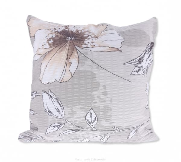 Pudebetræk af bark 40x40 beige store te-farvede tegnede blomster