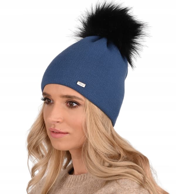 Glat varm hue med stor pompon Jeans A13