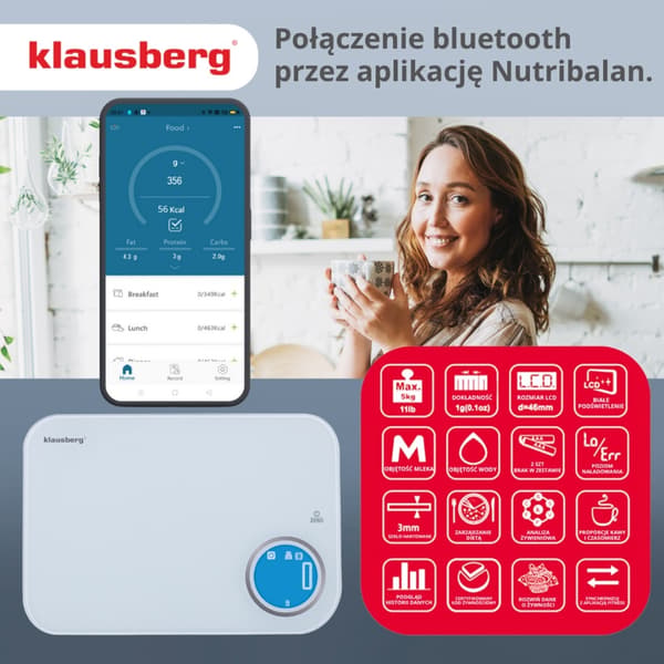 ELEKTRONINEN KEITTIÖVAAKA 5kg KLAUSBERG KB-7938 Bluetooth