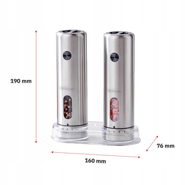 ELEKTRISK PEPPAR- OCH SALTKVARN, BATTERIDRIVEN, USB, 2 ST, INOX, WEBBER