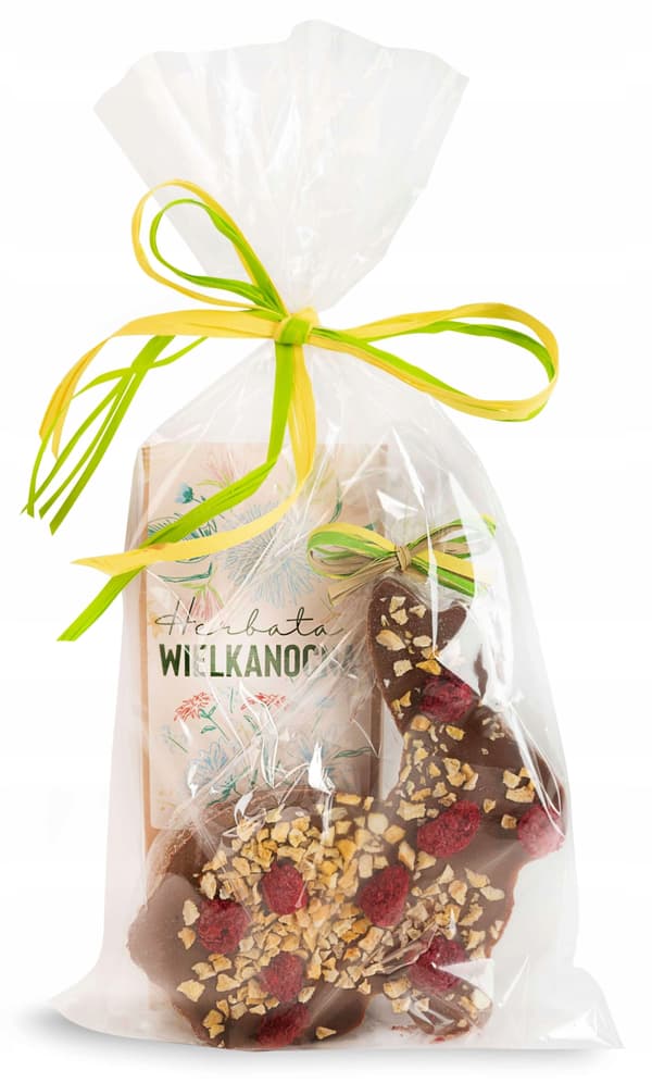 Gavesæt med te og chokolade til påske