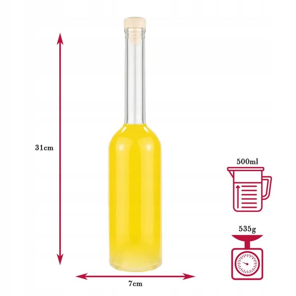 5x FENICE glasflaskor 500ml med kork för likörer, vinflaskor 0,5l