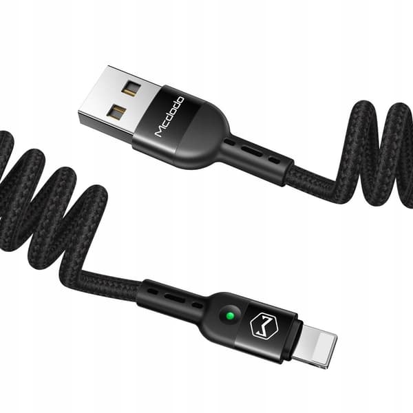 MCDODO USB LIGHTNING KABEL FJEDERSPOLER HURTIG TIL IPHONE 14 LED 2M