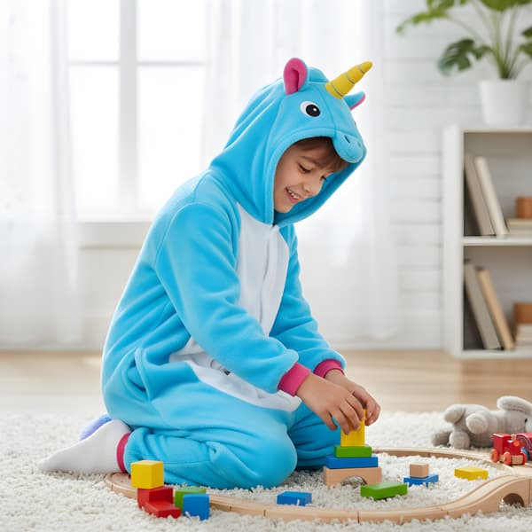 Kigurumi-pyjamas blå enhörning barn 105-115 cm