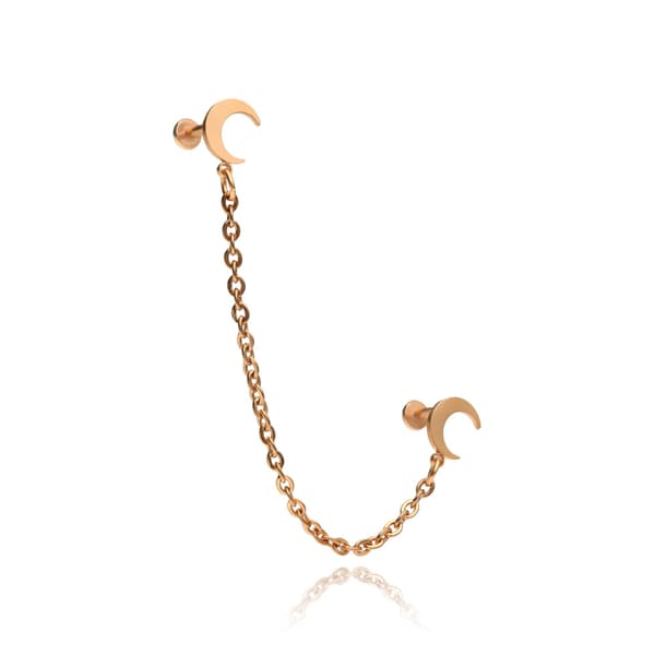 Måne labret ørering med kæde - rosaguld - LGW-044/2 1.2/6