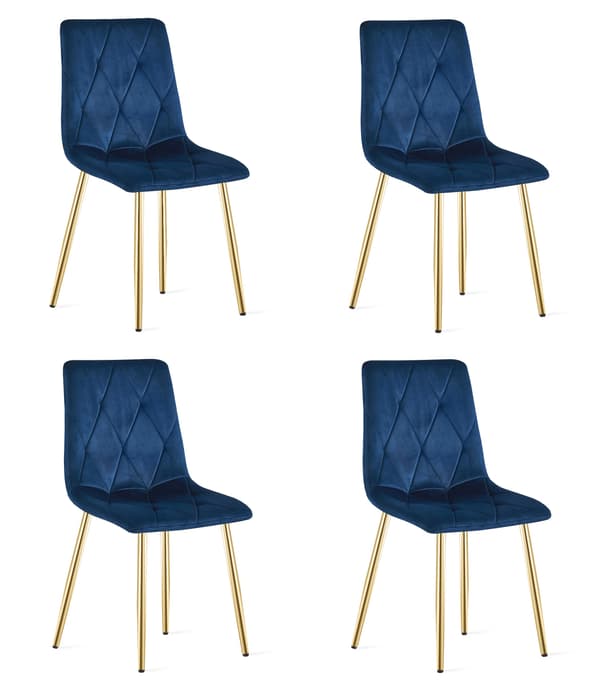 LIBRA stol - marineblå fløjl / guldben x 4