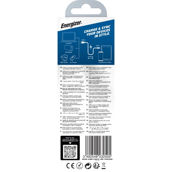 Energizer Ultimate - USB-A - USB-C -liitäntäkaapeli 2m (valkoinen)