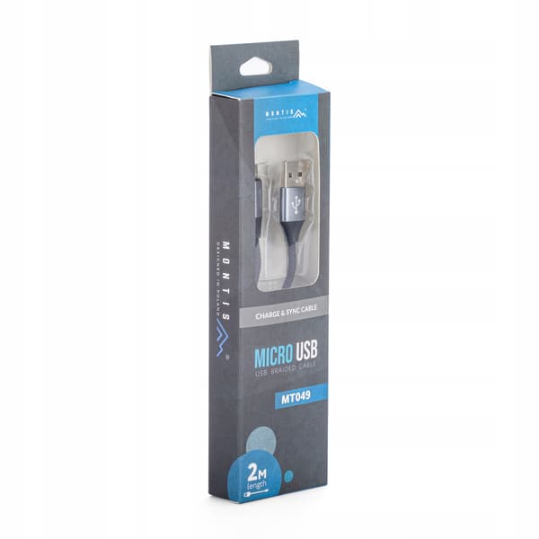 USB - microUSB 2.0 KABEL, FORSTÆRKET, HOLDBART, LANGT, 2m FLETTET