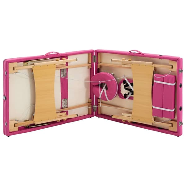 vidaXL klappelig massagebord, 3 zoner, træ, lyserød