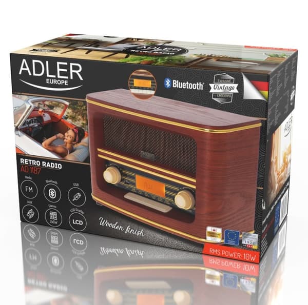 Adler AD 1187 retroradio, Bluetoothilla, 30 asemaa, herätyskello