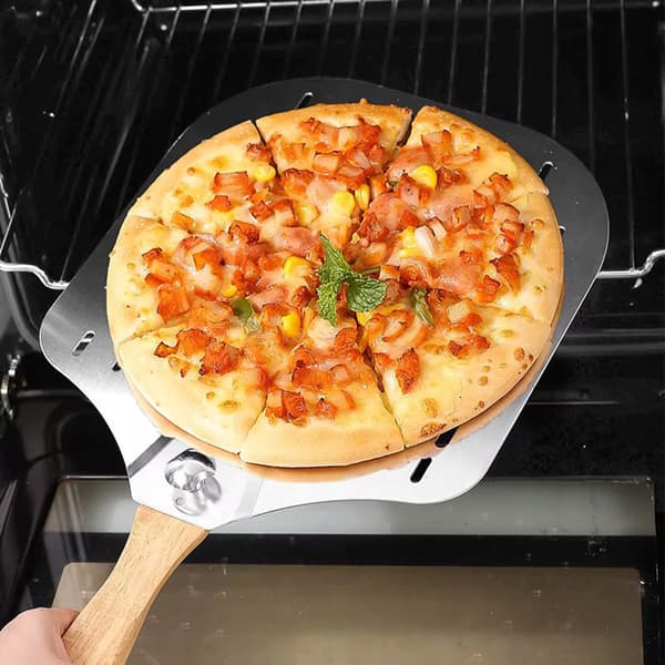 Pizzaspade perforerad 30,5x35,5 cm rostfritt stål hopfällbar FÖR UGN